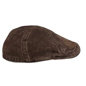 Wigens Newsboy Cap Hat Driving Mens L/XL Brown Cotton Blend Flat Vegan Leather